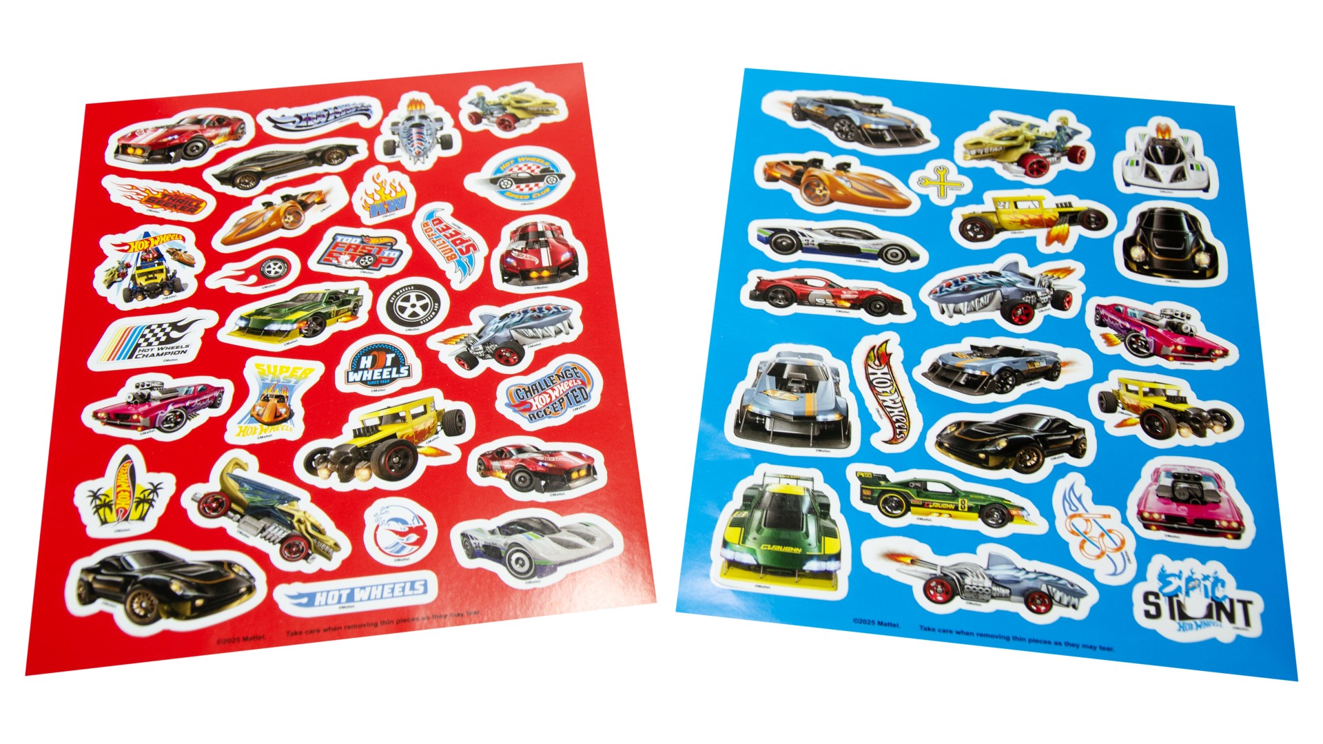 Two finished sticker sheets from a printed sticker book