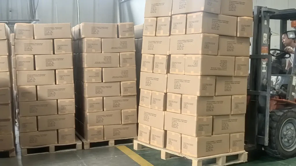 Palletized cartons for a shipment of children’s activity packs to Italy