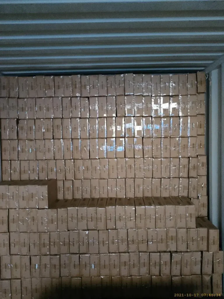 Finished cartons prepared for container loading